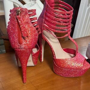 Elegant Pink Glitter High Heels